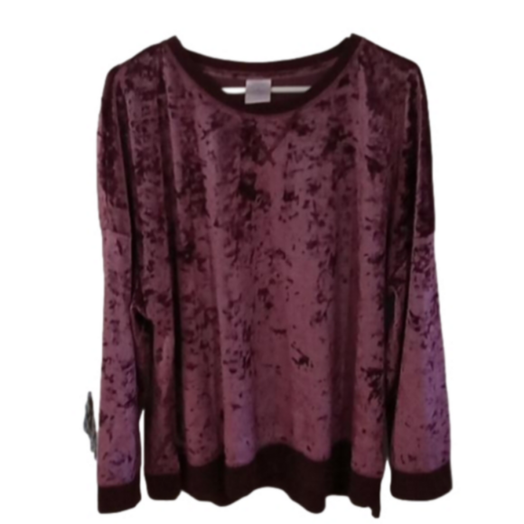 Secret Treasures Other - (214)  Secret treasures sleep essentials / top burgundy velour long sleeves, 2x